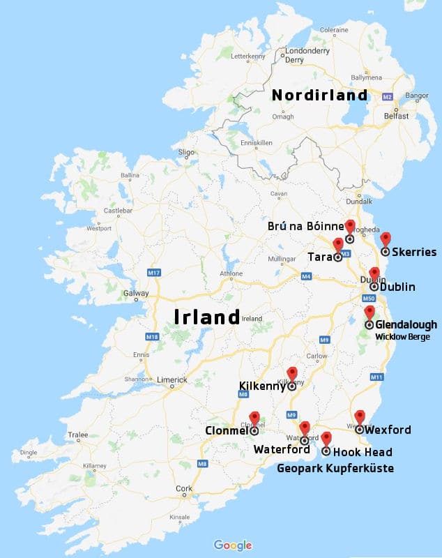 Reiseroute "Irlands historische Ostküste"