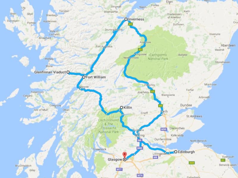 Reiseroute - Rundreise Schottland